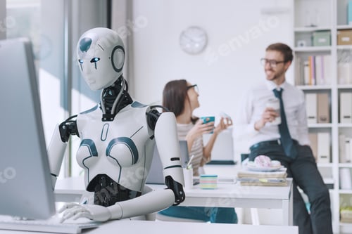 Preview: Efficient AI robot working and lazy employees
