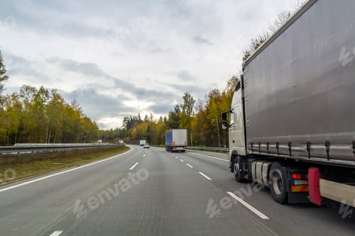 Preview: Truck on freeway road, cargo transportation concept