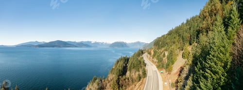 Preview: Aerial Panoramic View of Sea to Sky Highway on Pacific Ocean West Coast