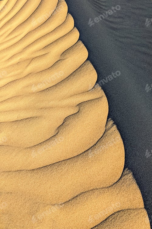 Preview: Desert sand dune with shadow site, natural background. Empty space, African desert landscape