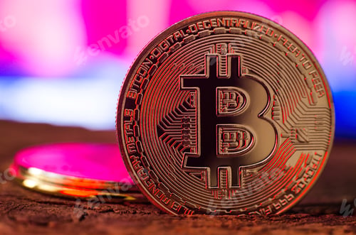 Preview: Close-up of a bitcoin coin, copy space. World cryptocurrency. The financial system of the future