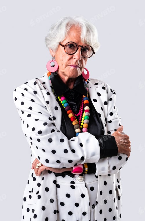 Preview: Beautiful senior woman with gray hair portrait in studio