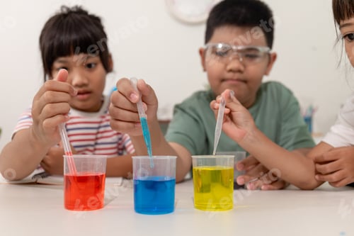 Preview: Asian kids do chemical experiments in their home