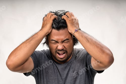 Preview: Scream stress closeup portrait of asian upset unhappy