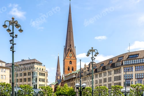 Preview: Gothic church. Street lamps. Historic architecture