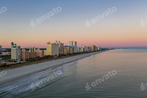 Preview: Aerial view of Myrtle Beach, with high buildings on the shoreline