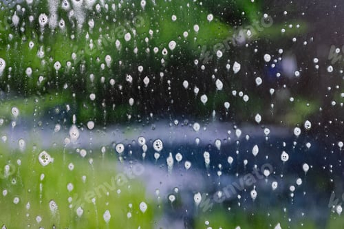 Preview: Background Wet- Raindrop Realistic. Water Splash Shower- Bad Weather. Window- Soap Foam. Rainwater