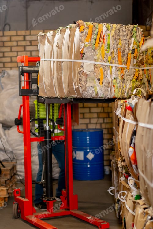 Preview: A worker at a waste treatment station takes out a large box of things at waste treatment center