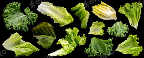 Preview: Collection of salad leaves isolated on black background