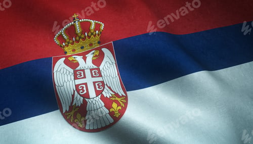 Preview: Closeup shot of the waving flag of Serbia with interesting textures