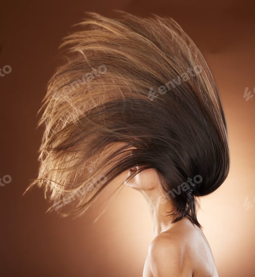 Preview: Beauty, hair care and salon with flip of woman for shampoo, health and keratin treatment. Fashion,