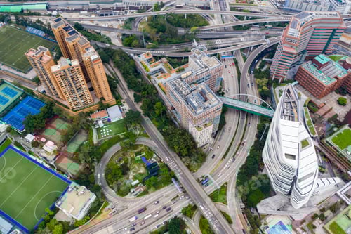 Preview: Hung Hom, Hong Kong 21 April 2019: Top down view of Hong Kong traffic