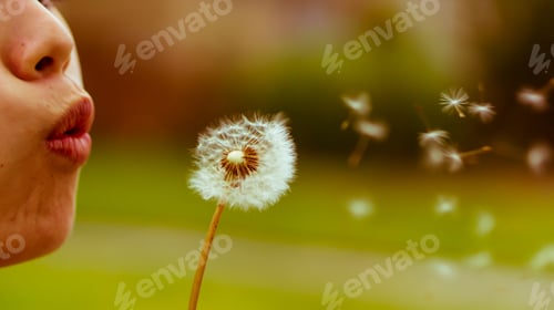 Preview: Girl blowing a dandelion