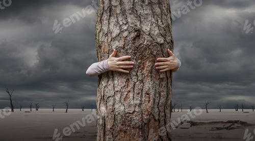 Preview: Woman hugging tree, Abbabis, Hardap, Namibia, Africa