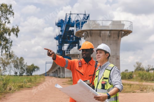 Preview: Surveyor engineer worker making measuring with theodolite tool equipment