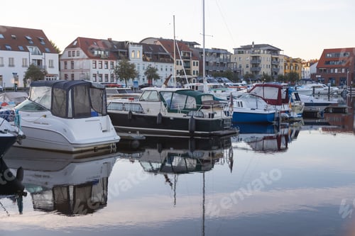 Preview: Yachts in the marina in the city of Waren at the Mueritz lake