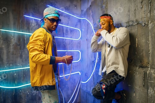 Preview: Two black rappers, neon lights on background