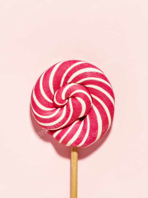 Preview: Swirly Red and White Lollipop Candy on Pink.