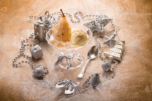 Preview: ice cream and pear over christmas table