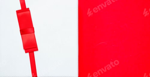 Preview: top view of rwhite gift box on red and ribbon