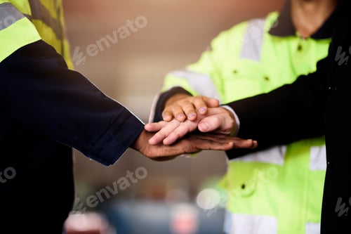 Preview: Warehouse worker teamwork showing unity and collaboration in logistics