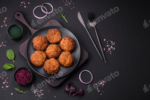 Preview: Delicious fresh meat or vegetable cutlets with spices and herbs