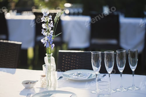 Preview: Glasses at a wedding Banquet. Table setting