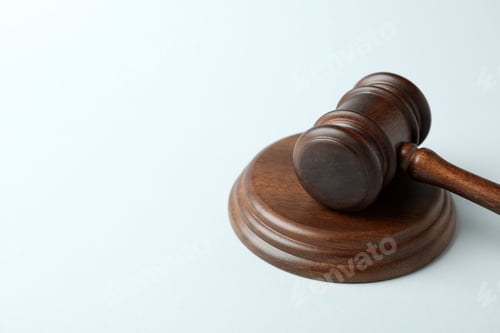 Preview: Wooden judge gavel on white background, close up