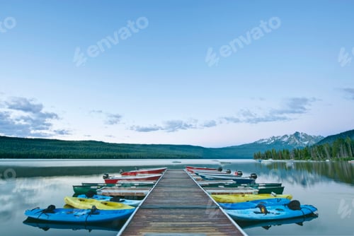Preview: 53063,Canoes Docked on a Lake