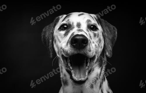 Preview: Portrait of a Dalmatian dog, on an isolated black background.