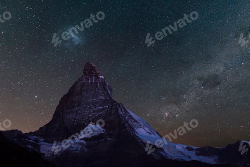 Preview: The Matterhorn under starry sky, Zermatt, Switzerland