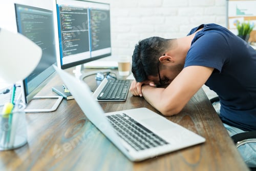 Preview: Overworked Freelance Programmer Resting At Home