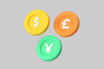 Монеты мировой валюты: доллар, фунт, иена