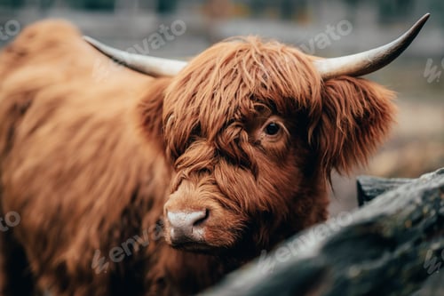 Preview: Close up of a Scottish highland cow in a paddock