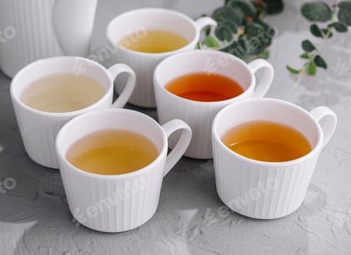 Preview: Variety of teas in white ceramic cups