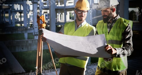 Preview: Portrait of construction engineers working on building site