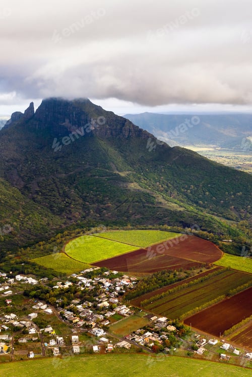 Preview: View from the height of the sown fields located on the island of Mauritius
