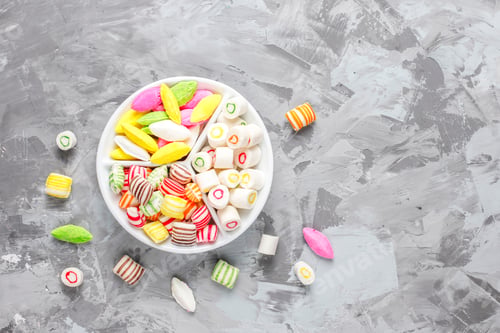 Preview: Colorful candies, jelly and marmalade,unhealthy sweets.