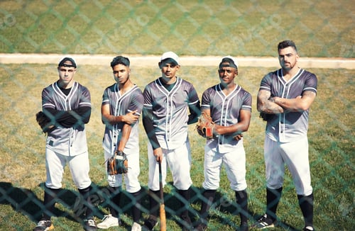 Preview: Portrait of a group of confident young men playing a game of baseball