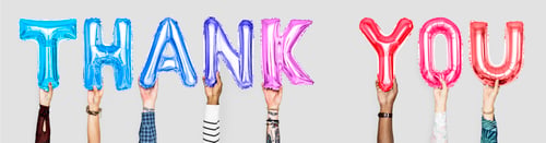 Preview: Hands holding balloons spelling Thank You