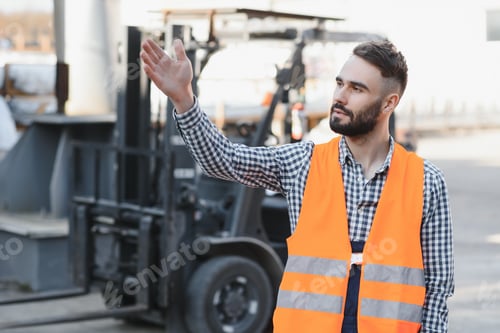Preview: Man working at warehouse and driving forklift