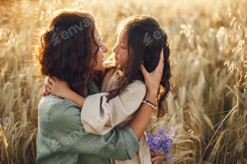 Preview: Mother with daughter playing in a summer field