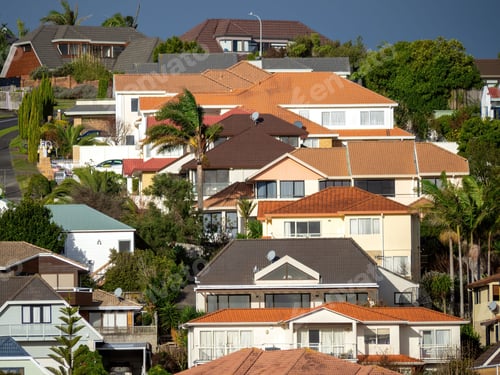 Preview: suburban houses on hill with colorful roofs