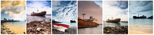 Preview: rocky coast and abandoned ships in Lanzarote