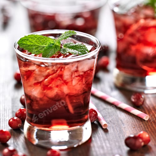 Preview: cranberry cocktail with mint garnish.