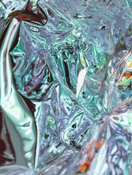 Preview: Abstract background shiny crumpled hologram with sparkles. Trendy neon textured background