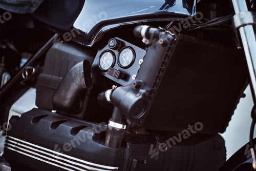 Preview: Close-up photo of a custom-made motorcycle fuel tank with sensors.