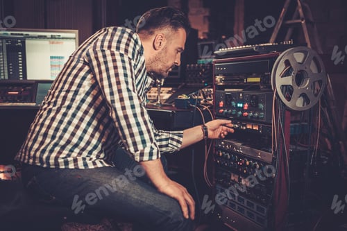 Preview: Sound engineer working with professional audio equipment in the boutique recording studio.