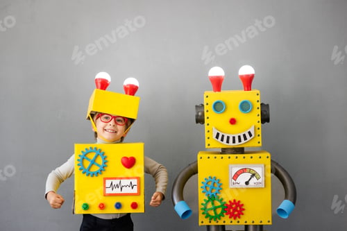 Preview: Happy child wearing a robot