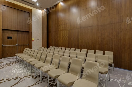 Preview: rows of seats in interior of modern empty conference hall for business meetings